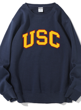 新品USC南加利福尼亚大学纪念圆领加绒卫衣班服校服毕业酒红定制