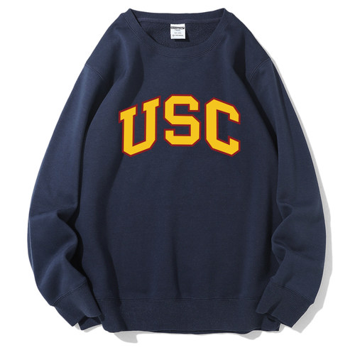 新品USC南加利福尼亚大学纪念圆领加绒卫衣班服校服毕业酒红定制