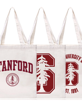 斯坦福大学STANFORD16安帆布袋毕业手提帆布包纪念品单肩女乳白色