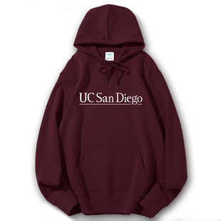 新品UCSD加大圣迭戈分校校服套头连帽加绒宽松卫衣男女班服定制