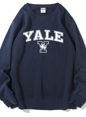 YALE耶鲁大学圆领加绒卫衣校服青少年学生班服纪念品毛圈外套