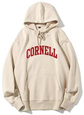 包邮Cornell康奈尔大学校服套头连帽口袋宽松卫衣男女同款校服