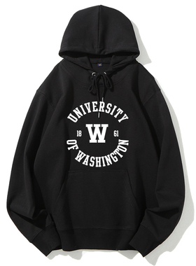 UW华盛顿大学Washington卫衣套头连帽大码宽松加绒季长袖学生班服