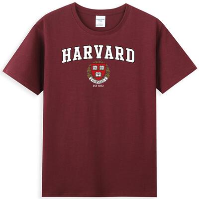 哈佛大学T恤HARVARD短袖男女款纯棉宽松圆领酒红色校服纪念衫潮牌