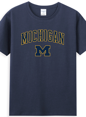 热卖美国密歇根大学MICHIGAN UNIVERSITY宽松短袖圆领T恤纪念衫