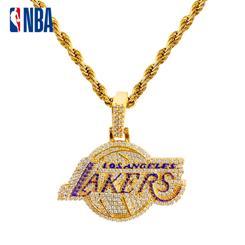NBA正品新款 湖人队项链情侣满钻篮球迷嘻哈配饰毛衣链礼物个性