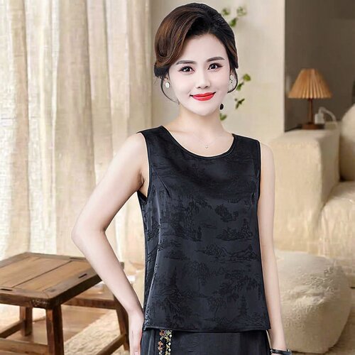 2026春夏新款妈妈装黑色背心国风提花无袖内搭女宋锦提花大码吊带