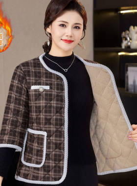 中老年女装七分袖棉衣马夹冬季外穿加绒短袖外套妈妈半袖马甲棉服