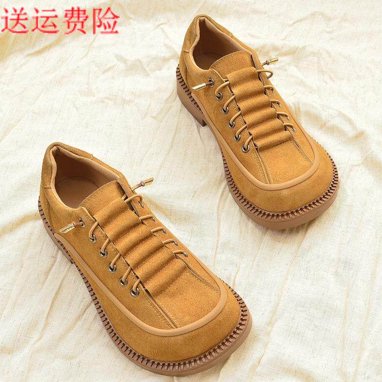 包邮新款外贸真皮乐福鞋圆头女