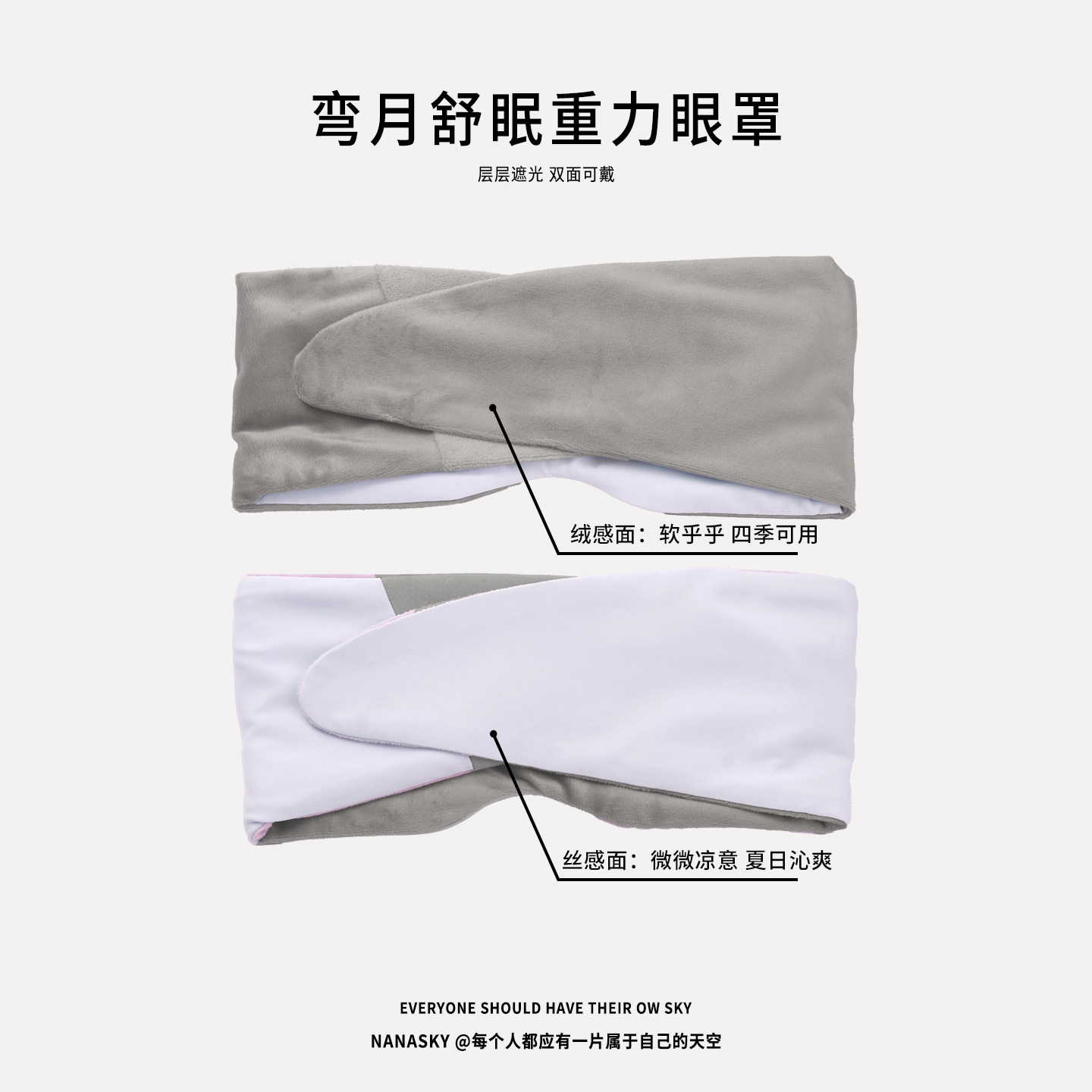 NANASKY弯月舒眠重力眼罩睡眠遮光午休双面可用四季便携护眼眼罩