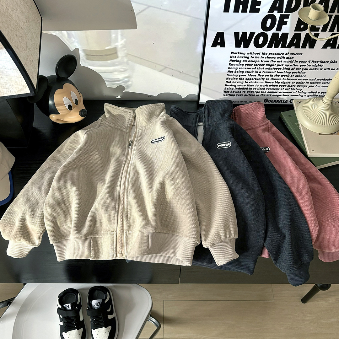 儿童秋冬颗粒绒外套休闲百搭男女童拉链衫韩版立领中大童外套