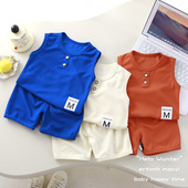 男女童简约潮流两件套新款 宝宝背心短裤 夏季 儿童华夫格背心套装