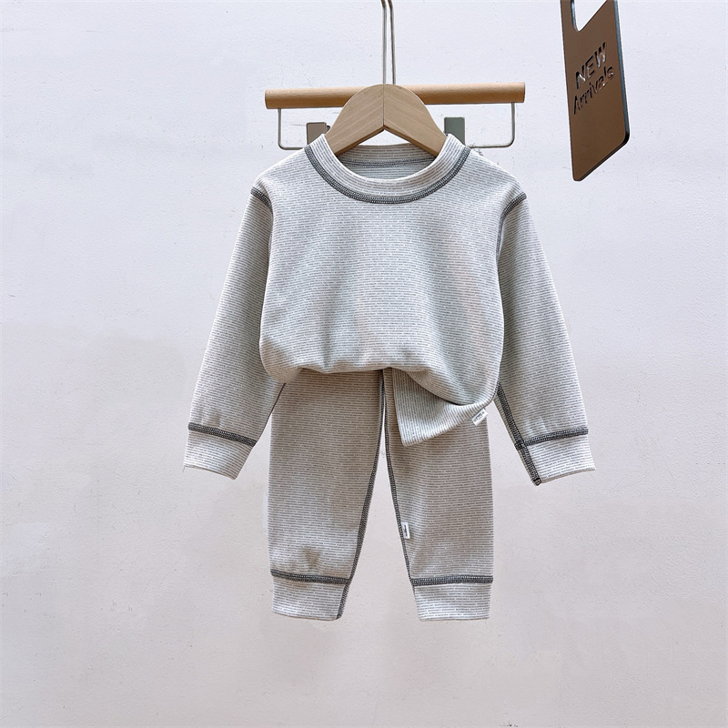 儿童秋冬无骨保暖内衣套装条纹秋衣秋裤男女童休闲家居服套装