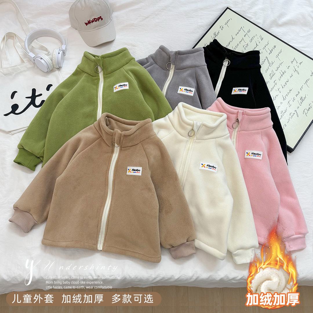 儿童奥粒绒外套秋冬季男女小中大童加绒加厚保暖外穿上衣长袖新款