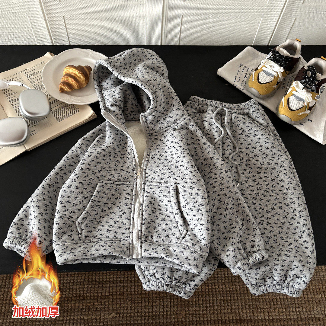 【加绒加厚】儿童冬季保暖韩版连帽外套男女童碎花套装中大童套装,童装/婴儿装/亲子装,儿童运动套装,淘宝优惠券,粉丝福利购,淘宝优惠卷