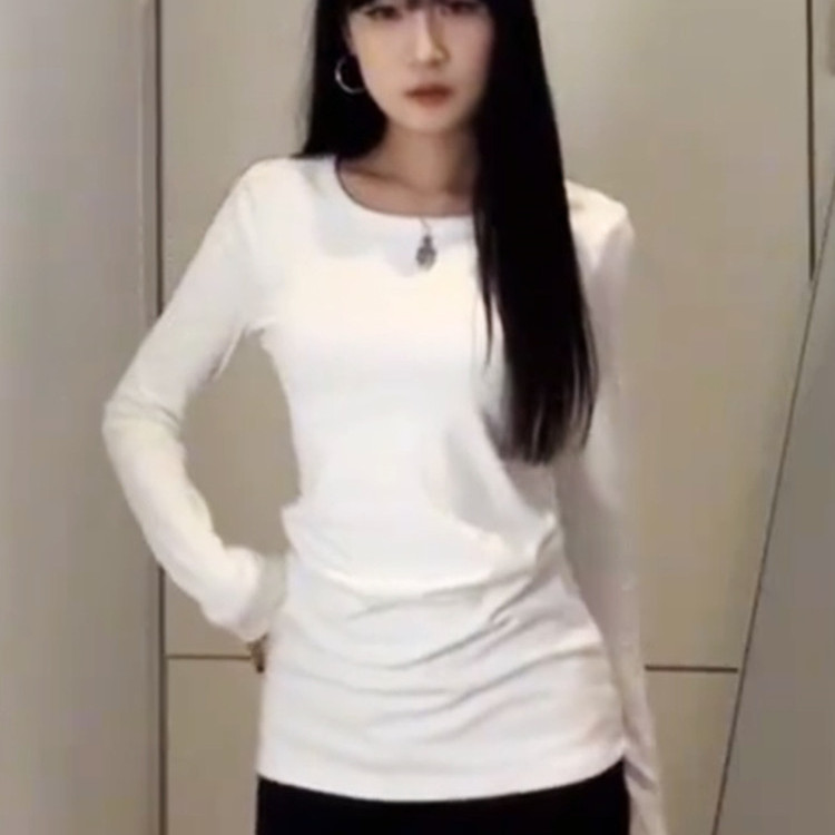大码中长款磨毛德绒长袖T恤打底衫女内搭秋冬修身收腰显瘦上衣女
