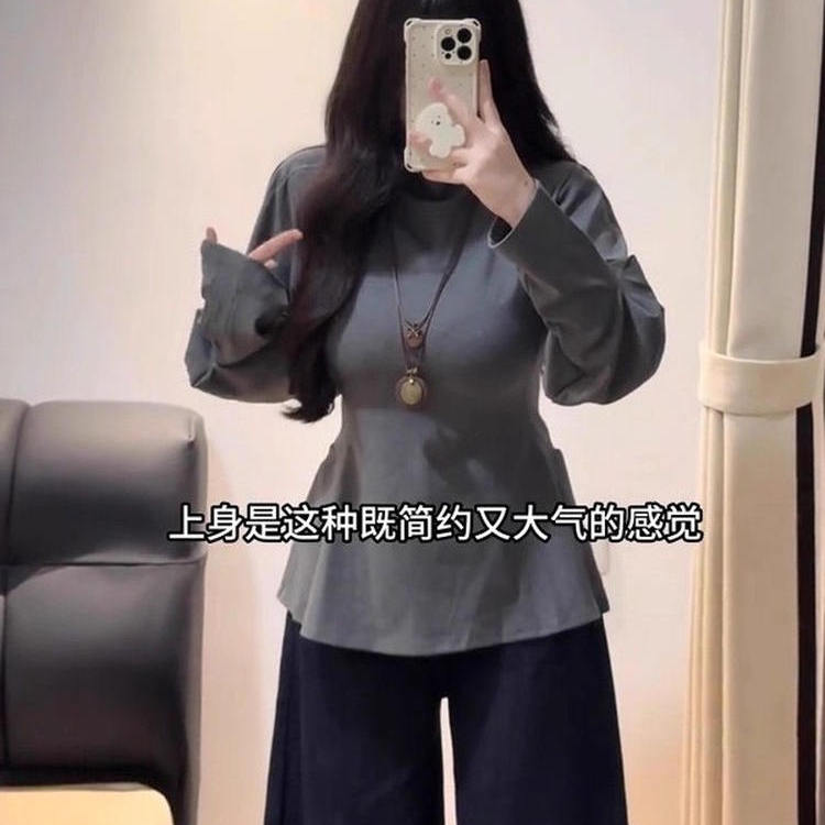大码女装半高领磨毛德绒保暖打底衫长袖T恤女秋冬中长款显瘦上衣