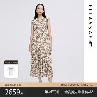 连衣裙女EWE342Y08400 ELLASSAY歌力思春夏新款 浪漫印花荷叶袖