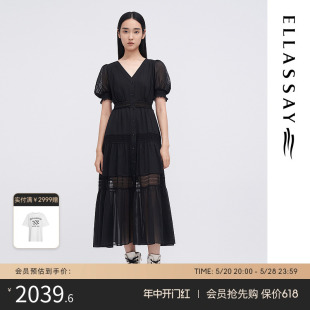 ELLASSAY歌力思春夏新款 仿麻透气茶歇裙连衣裙女EWW342Y06800