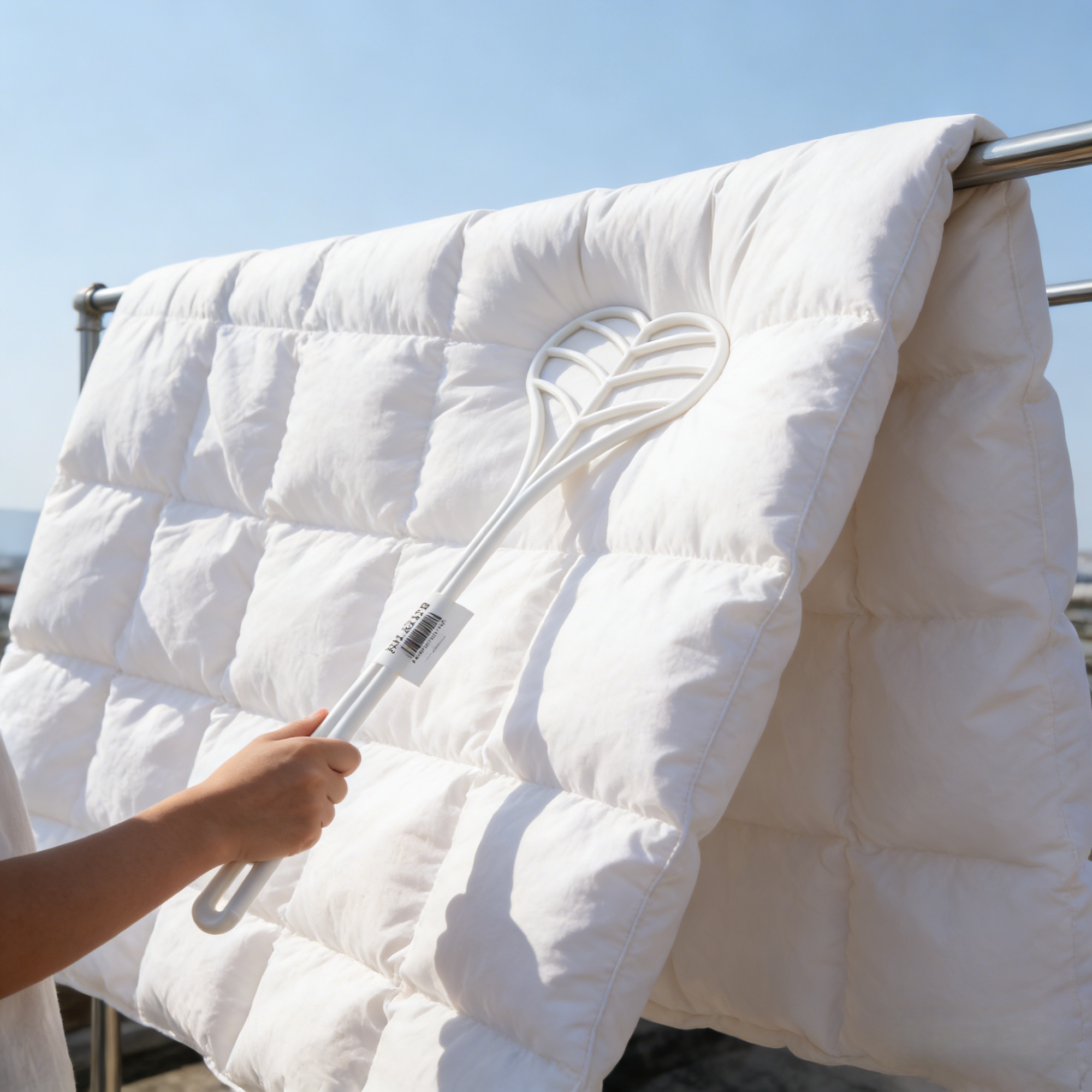 日本制白色棉被拍家用蓬松拍被子手柄挂孔收纳晒被拍枕羽绒服