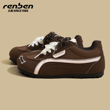人本德训鞋女2025秋冬季新款设计感小众内增高运动鞋棕色加绒棉鞋
