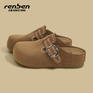 包头半拖厚底小个子复古百搭懒人鞋 新款 女2026春季 人本外穿勃肯鞋