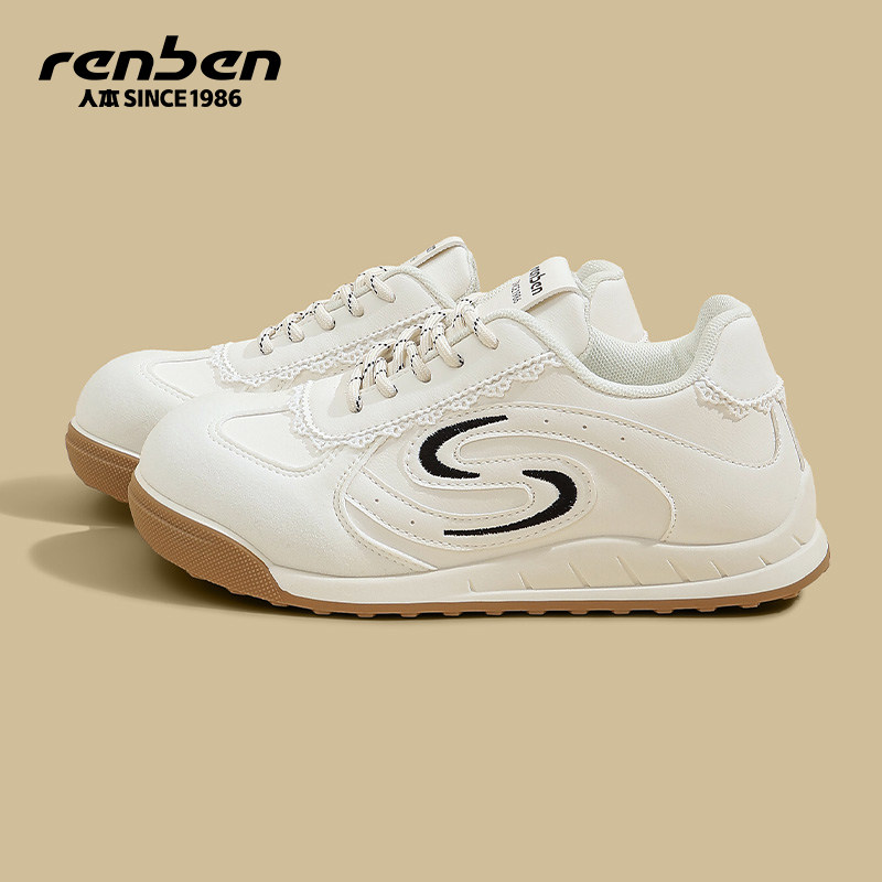 人本内增高德训鞋女2026春季新款复古轻便软底阿甘鞋初中生小白鞋