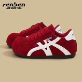 女款 内增高学生大头鞋 2026春秋季 棕色复古经典 新款 人本红色德训鞋