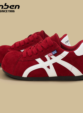 人本红色德训鞋女款2026春秋季新款棕色内增高大头鞋复古经典棉鞋