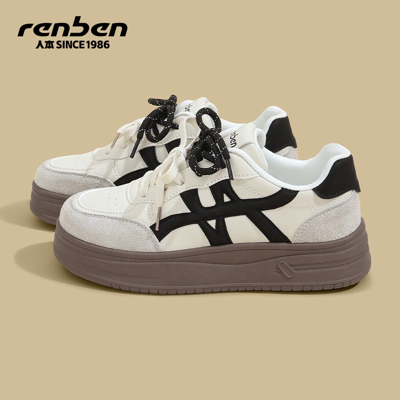 人本板鞋女款厚底轻便爆款小白鞋