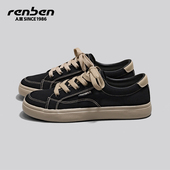 小众百搭休闲低帮平底轻便运动黑色板鞋 人本帆布鞋 女2026秋冬新款