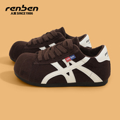 人本棕色德训鞋 学生复古内增高加绒加厚保暖二棉鞋 女2026秋季 新款