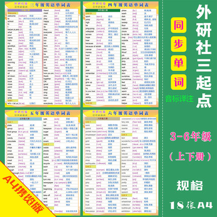 外研社版英语三年级起点3-6年级小学音标单词分类汇总贴墙贴挂图