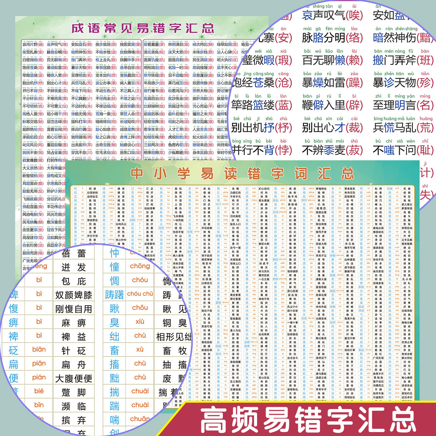 小学常见多音字成语易读错形近字词汇总拼音组词贴纸贴图墙贴挂图,玩具/童车/益智/积木/模型,玩具挂图/认知卡,淘宝优惠券,粉丝福利购,淘宝优惠卷