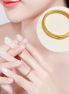 999纯银黄金色三生三世实心古法素圈戒指环小细圈男女款足银指环