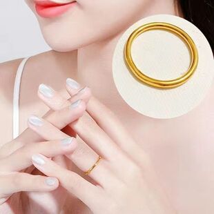 999纯银黄金色三生三世实心古法素圈戒指环小细圈男女款足银指环