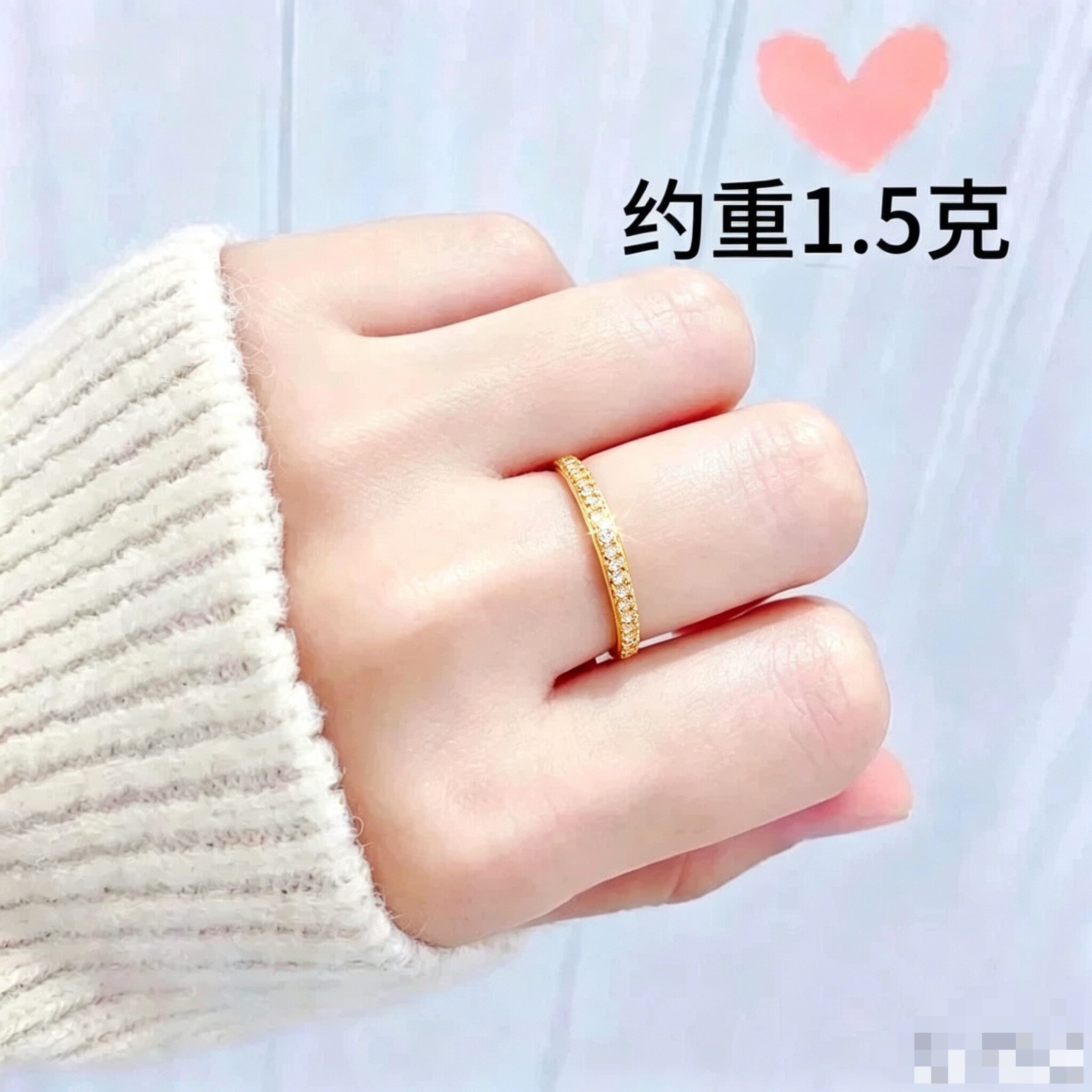 爆闪!足银999纯银金色戒指女极简2.0mm素圈轻奢高级感满钻细指环
