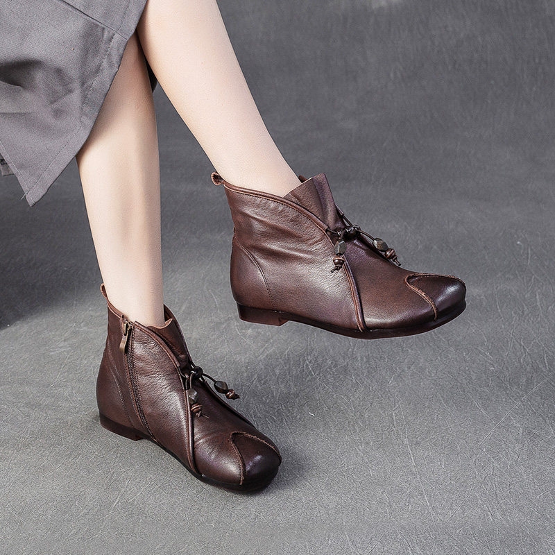 文艺气质短靴手工擦色牛皮女靴低跟平底靴软底舒适短筒单靴秋冬款,女鞋,时装靴,淘宝优惠券,粉丝福利购,淘宝优惠卷