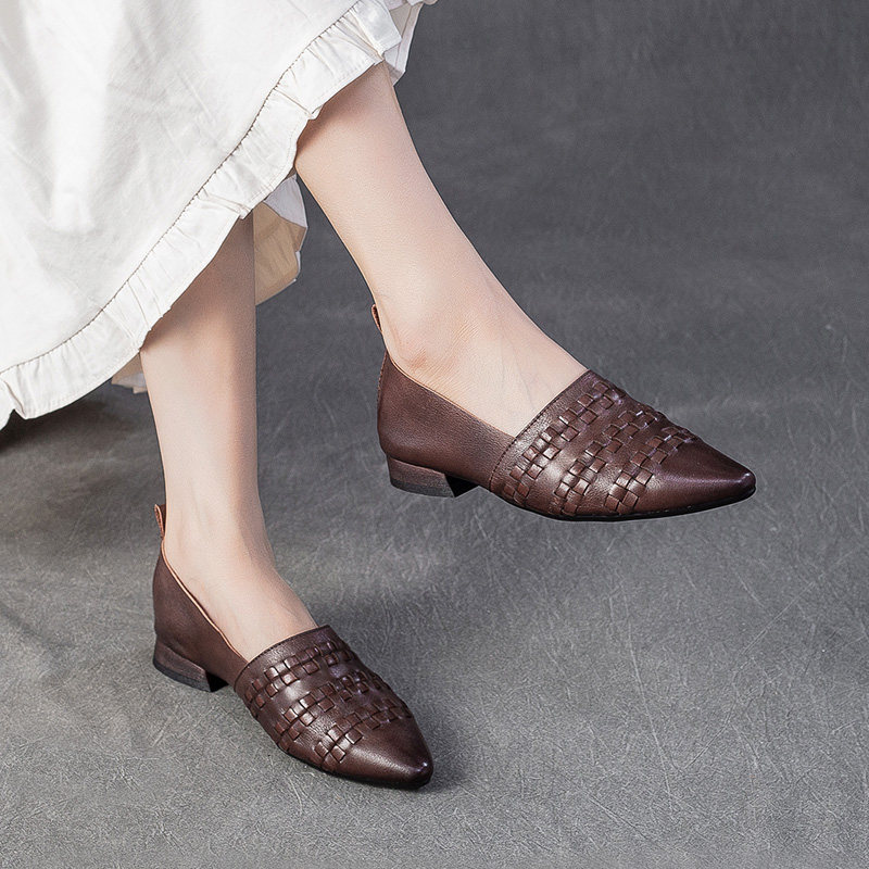 复古气质款女鞋春软底软皮尖头深口鞋里外全皮单鞋低跟平底一脚蹬,女鞋,深口单鞋,淘宝优惠券,粉丝福利购,淘宝优惠卷