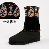 纳妮雅中国风女鞋民族汉服棉麻绣花靴短筒千层平底布鞋老北京女靴 thumbnail 7