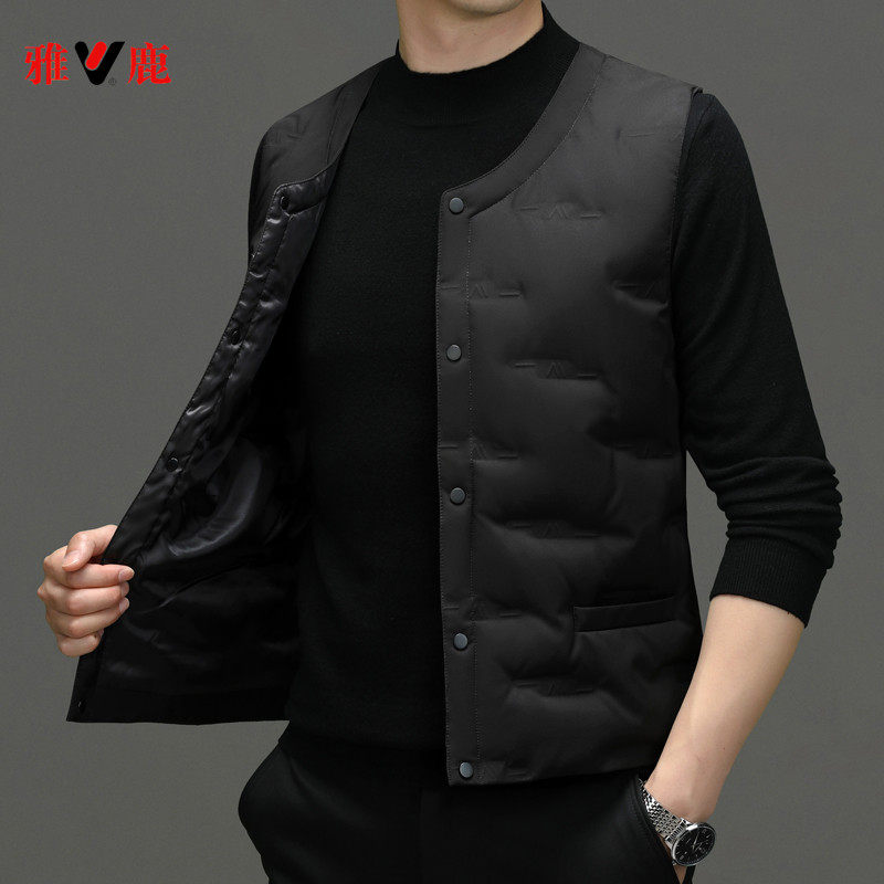 雅鹿轻薄羽绒马甲鹅绒秋冬新款90绒保暖防寒无袖羽绒服外套男背心