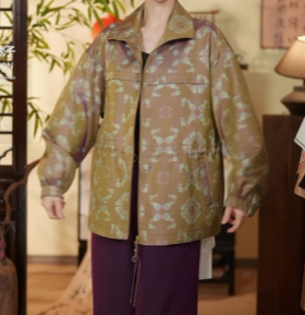 凤轩阁 缠枝葡萄蜀锦罗抽绳外套 28101