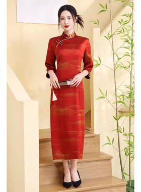 凤轩阁 100桑蚕丝 湖丝皮子重缎香云纱 旗袍裙 LRS9019