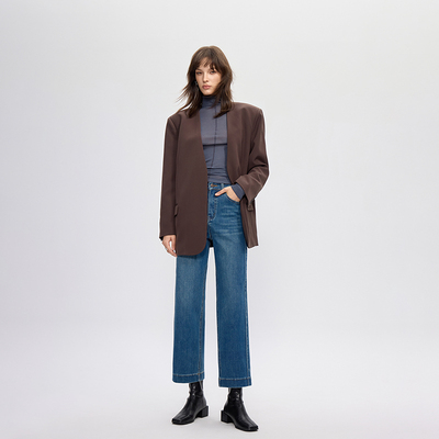 高腰显瘦九分直筒烟管牛仔裤