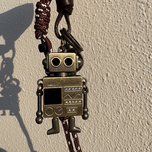 HERZ手工皮具DIY合金可爱机器人可活动牛皮带绳包挂件创意钥匙扣