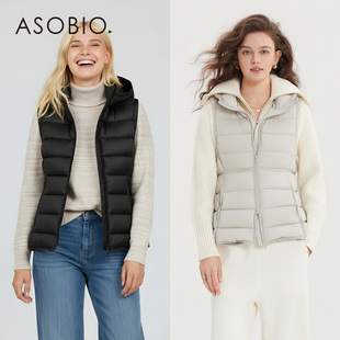 Asobio轻薄连帽95白鸭绒排骨马甲羽绒背心25冬季新品保暖灰色219