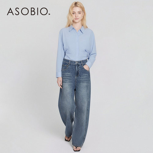 Asobio2026春新复古丹宁高腰弯刀阔腿裤显瘦高腰牛仔裤女春042