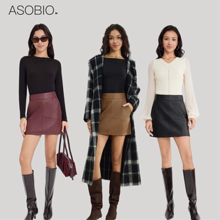 Asobio费尔岛高领毛衣417/复古PU皮裙