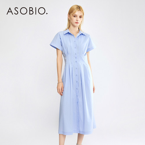 Asobio衬衫式翻领连衣服裙夏季新款法式多排扣收腰休闲长裙女040