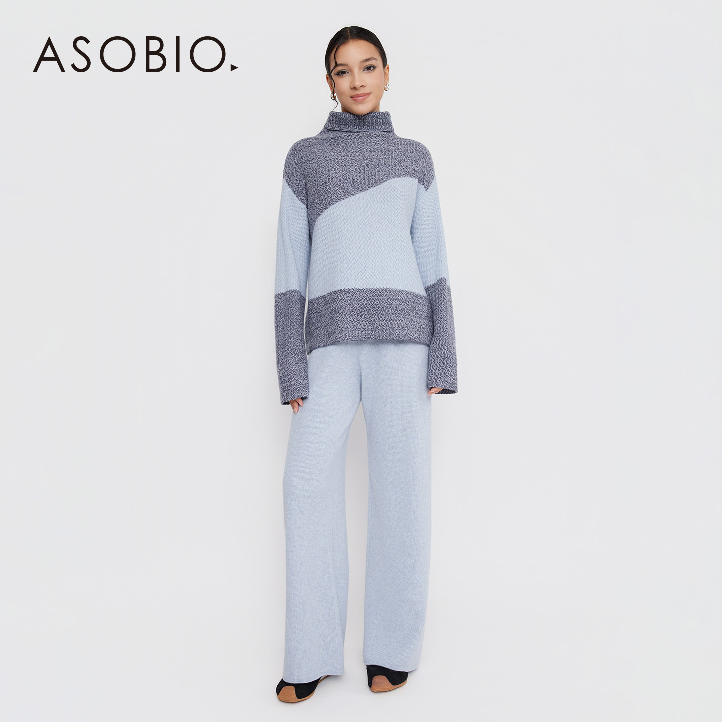 Asobio绵羊毛高领撞色套头针织2025冬季新品女毛衣知性学术风401